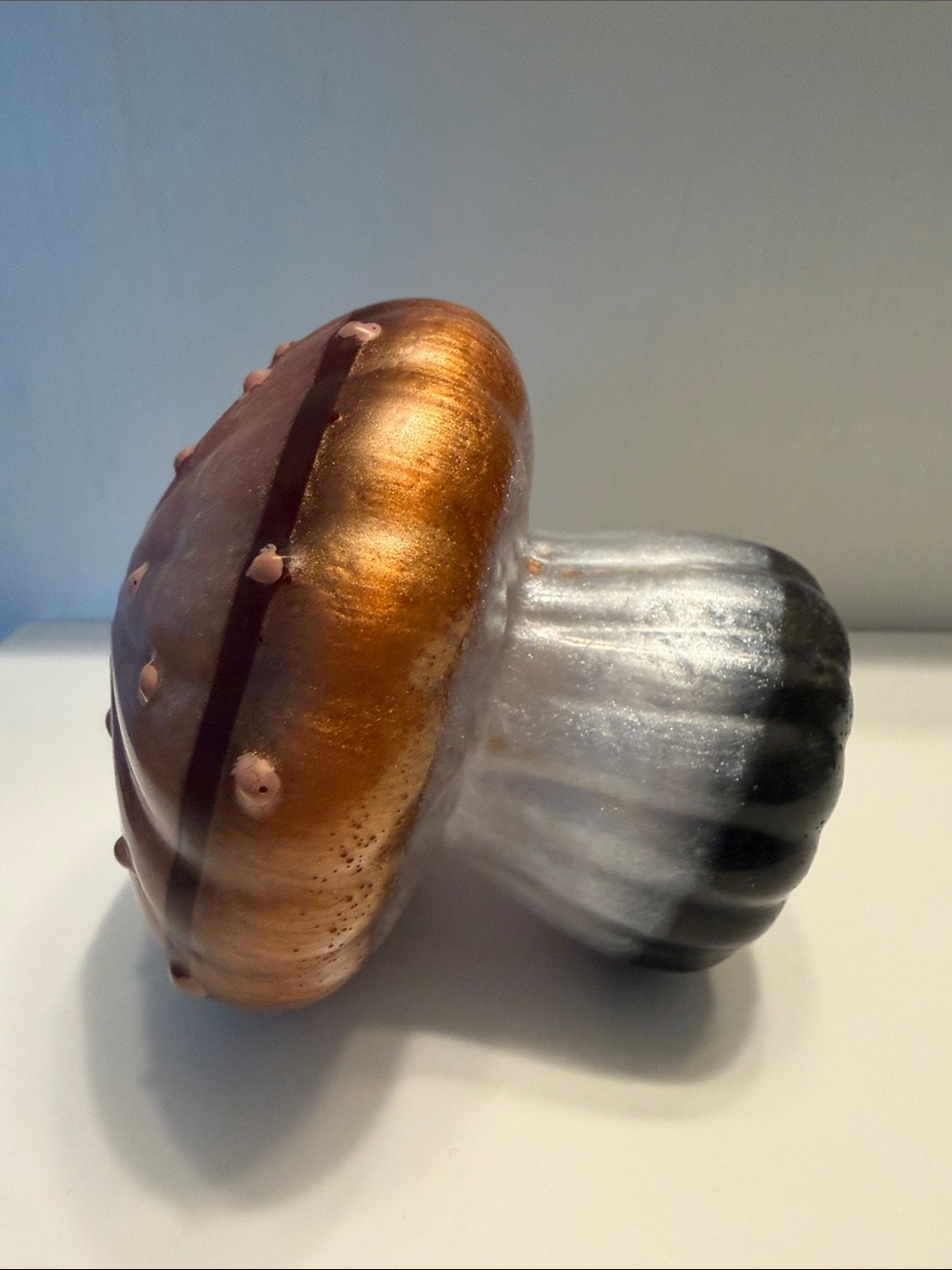Handmade Resin Mushroom with Iridescent Copper & Gray 4”x5” - Picture 2 of 3